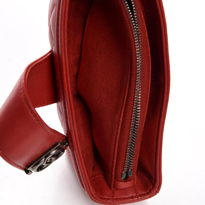 Chanel Lambskin Quilted Mini Boy Phone Holder Clutch Red 6 of 10