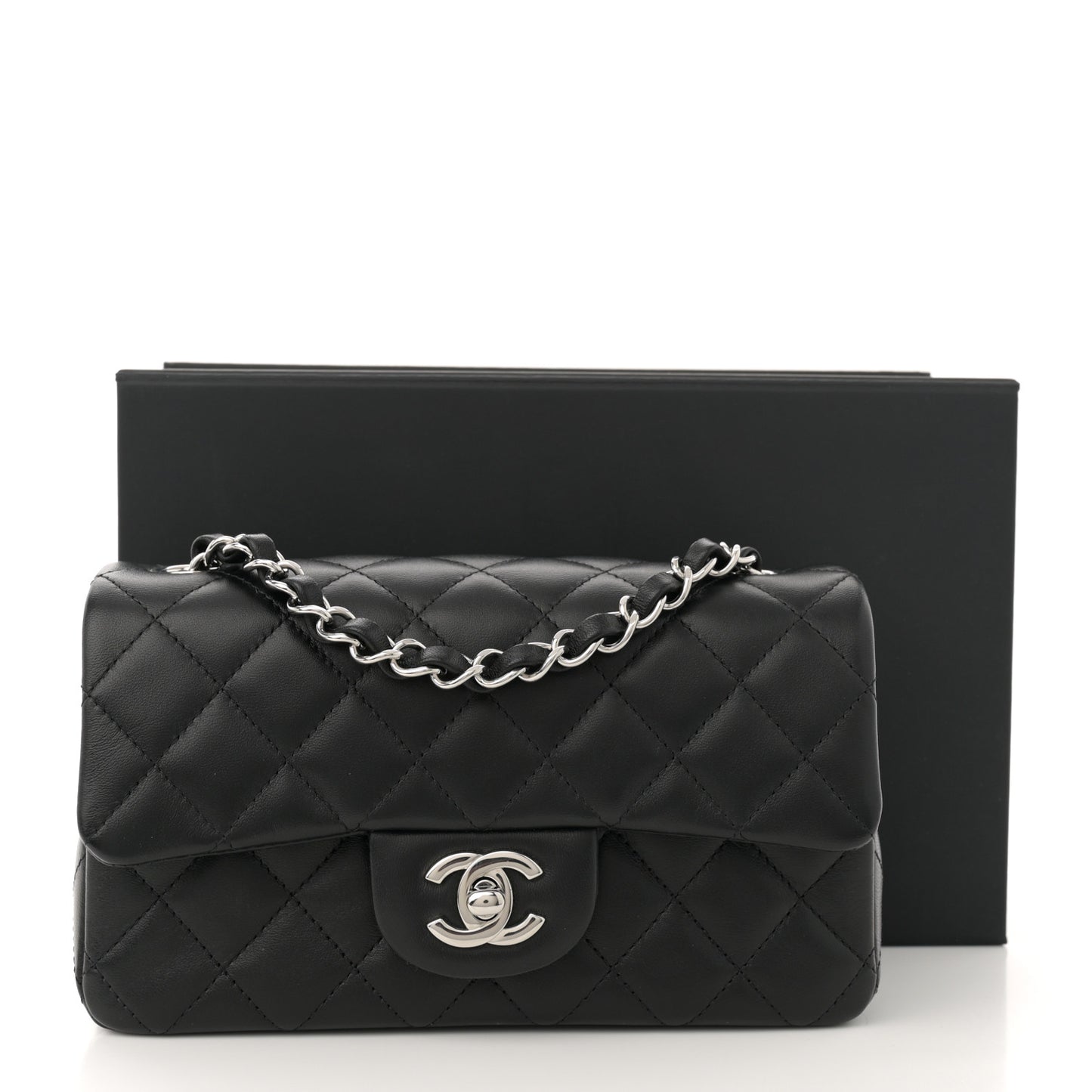 Lambskin Quilted Mini Rectangular Flap Black
