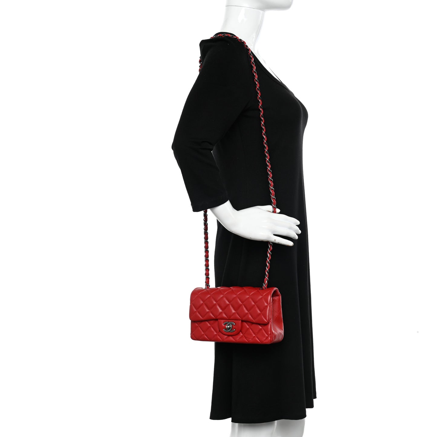 Lambskin Quilted Mini Rectangular Flap Red