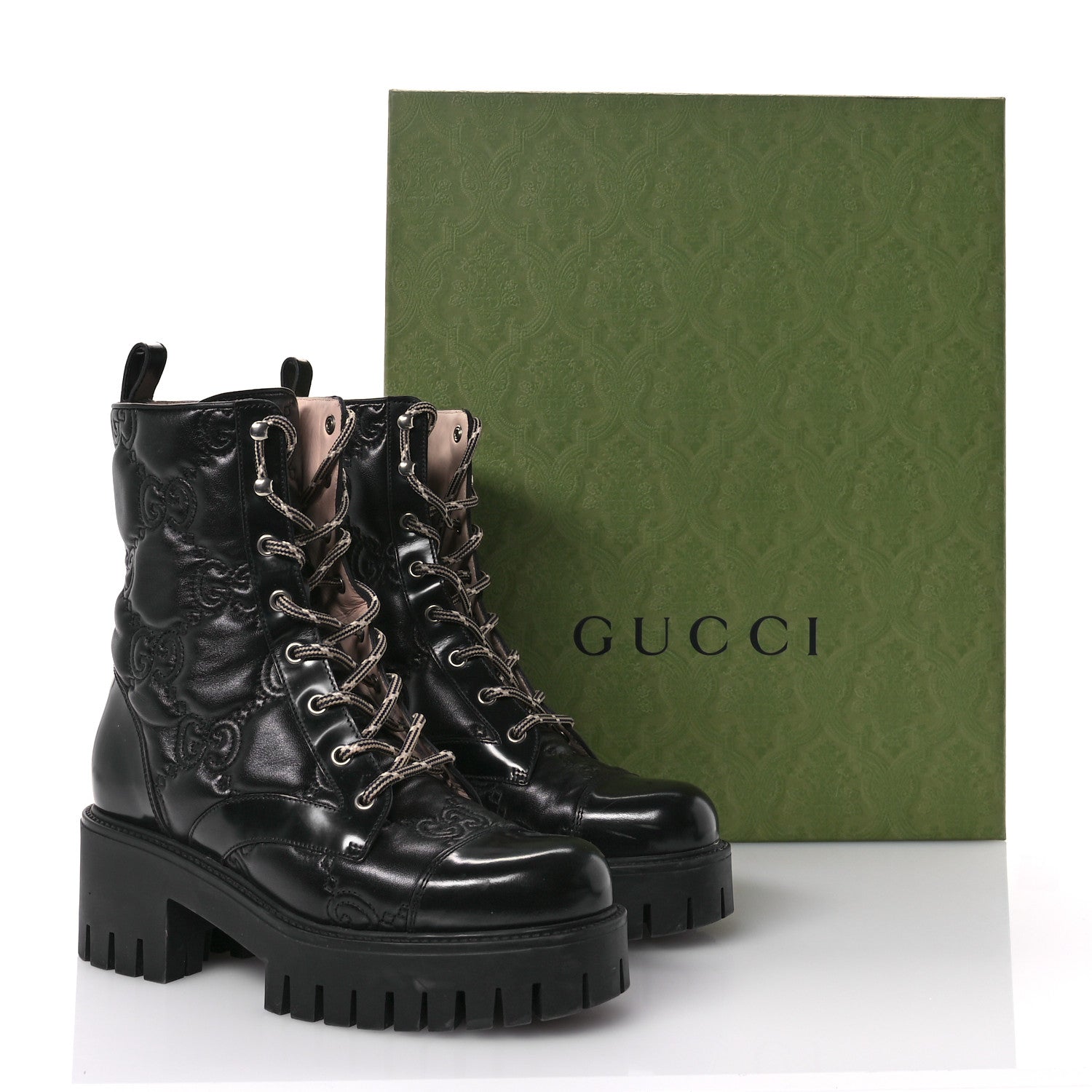 Gucci Cordovan Lux Nappa GG Matelasse Lace Up 60mm Combat Boots 38.5 Black 8 of 10