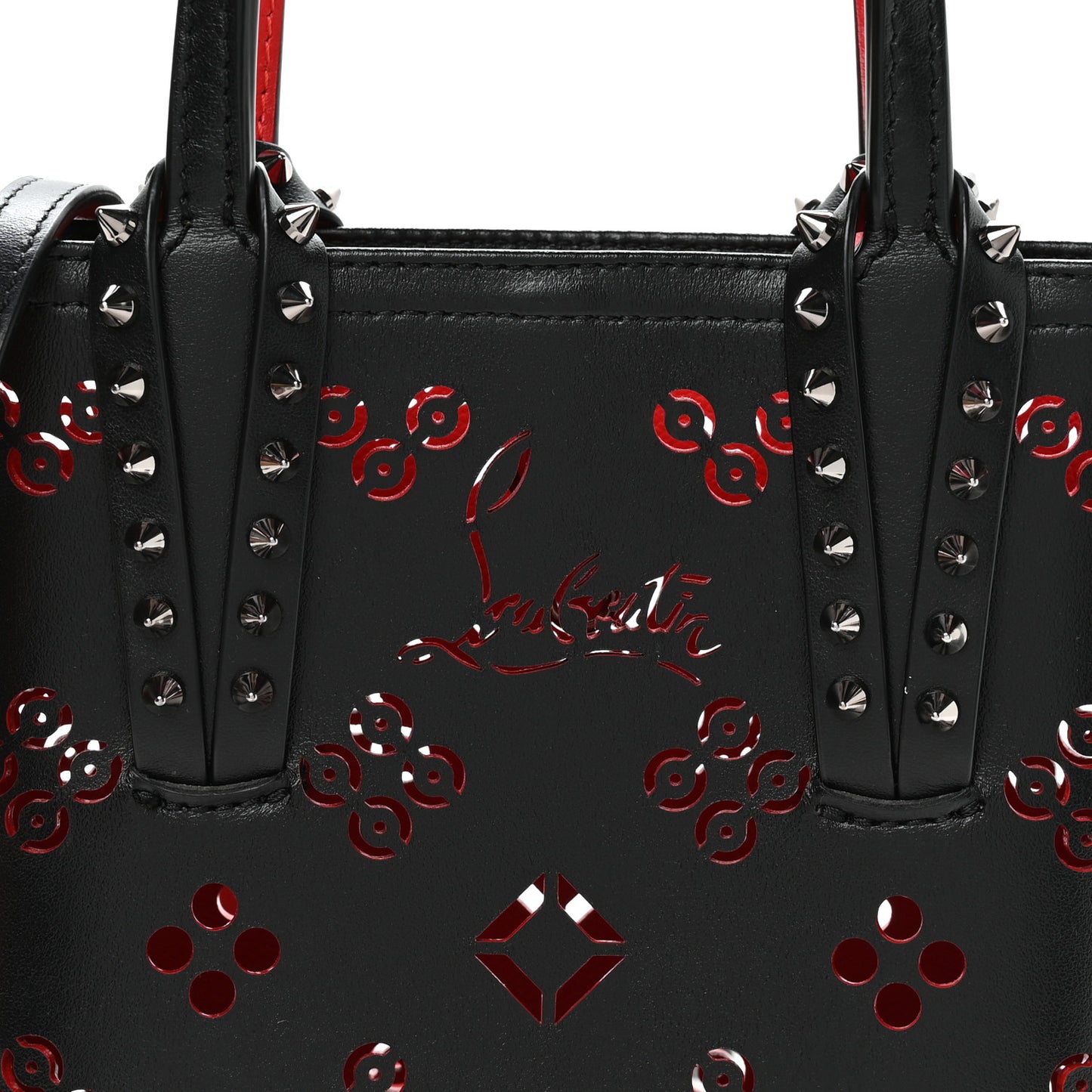 Calfskin Loubinthesky Perforated Spikes Mini North South Cabata Tote Black