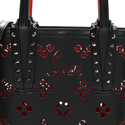 Christian Louboutin Calfskin Loubinthesky Perforated Spikes Mini North South Cabata Tote Black 8 of 11