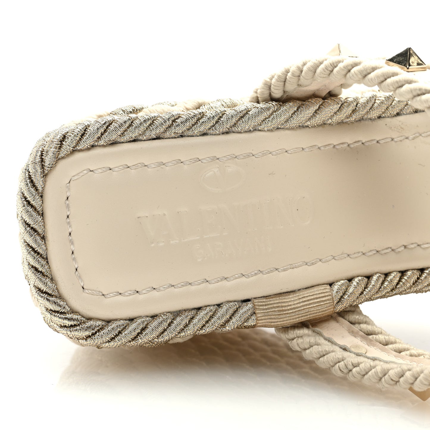 Calfskin Rockstud Torchon Espadrille 25/95mm Wedge Sandals 38 Light Ivory