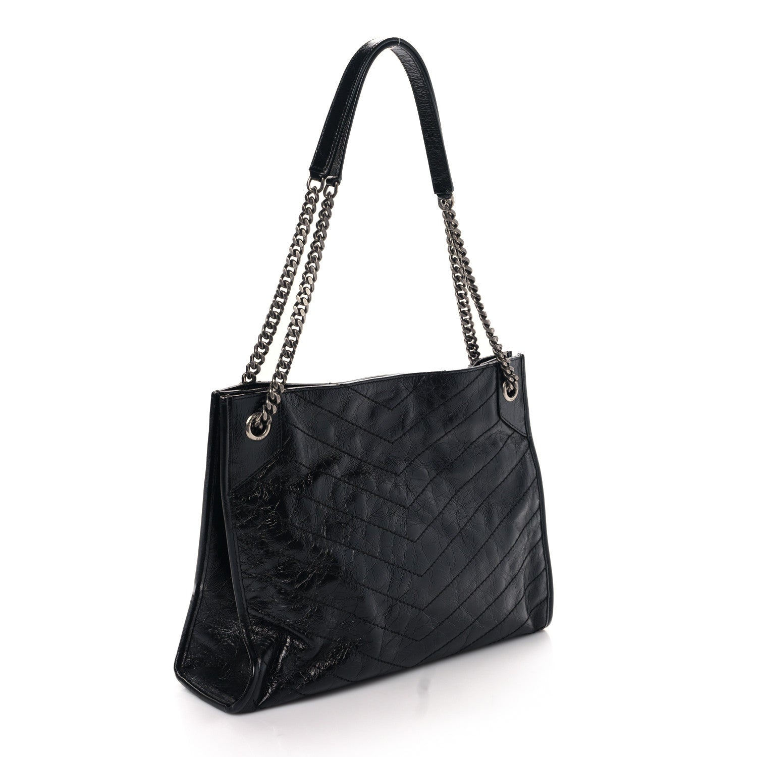 Saint Laurent Crinkled Calfskin Matelasse Monogram Medium Niki Shopper Tote Black 3 of 8