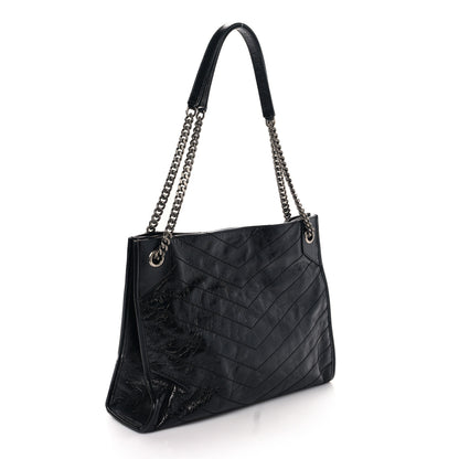 Saint Laurent Crinkled Calfskin Matelasse Monogram Medium Niki Shopper Tote Black 3 of 8