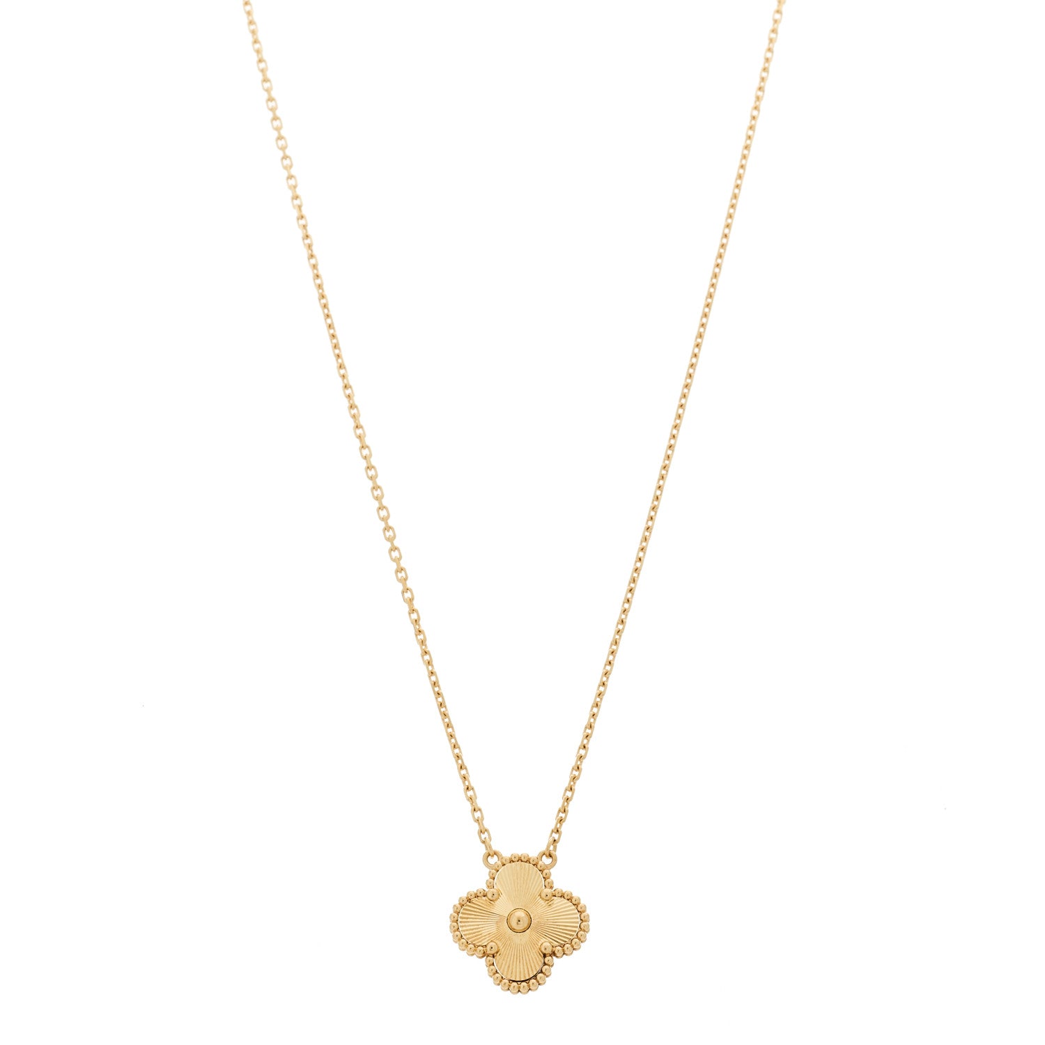 Van Cleef & Arpels 18K Yellow Gold Guilloche Vintage Alhambra Pendant Necklace 1 of 5
