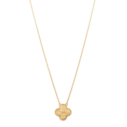 Van Cleef & Arpels 18K Yellow Gold Guilloche Vintage Alhambra Pendant Necklace 1 of 5