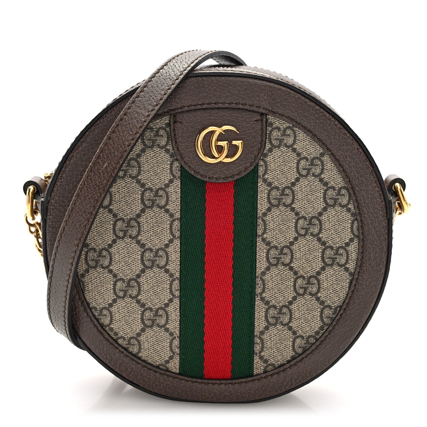 Gucci GG Supreme Monogram Web Mini Ophidia Round Shoulder Bag Brown 1 of 10