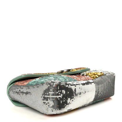 Gucci Sequin Satin Calfskin Matelasse Diagonal Small GG Marmont Shoulder Bag Grigio Argento Verde Chiaro Rosa Giallo Light Water Green 4 of 12