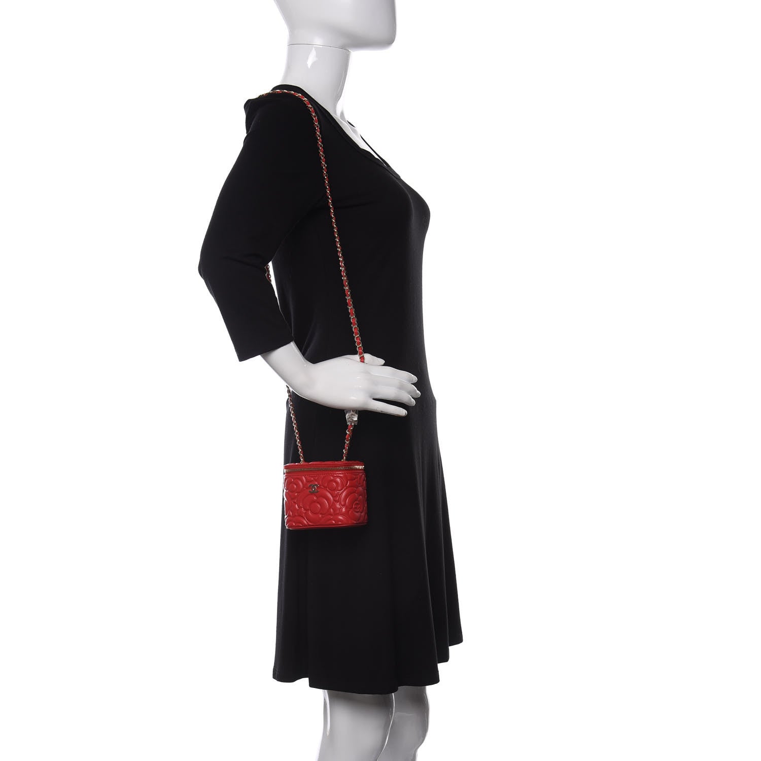 Chanel Lambskin Camellia Embossed Mini Vanity Case With Chain Red 2 of 10