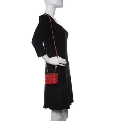 Chanel Lambskin Camellia Embossed Mini Vanity Case With Chain Red 2 of 10