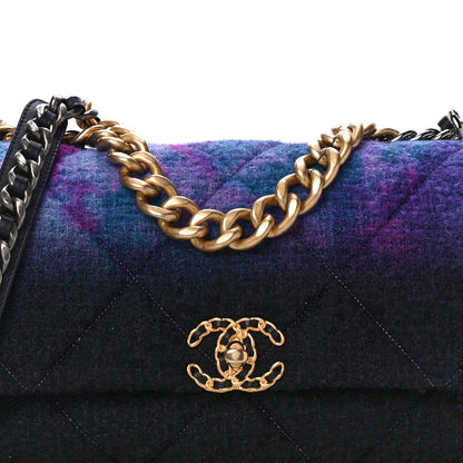 Chanel Wool Tweed Quilted Large Chanel 19 Flap Purple Black Blue 8 of 10