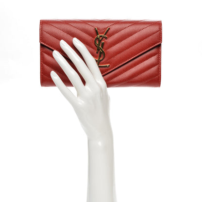 Saint Laurent Grain De Poudre Matelasse Chevron Monogram Wallet New Red 2 of 8