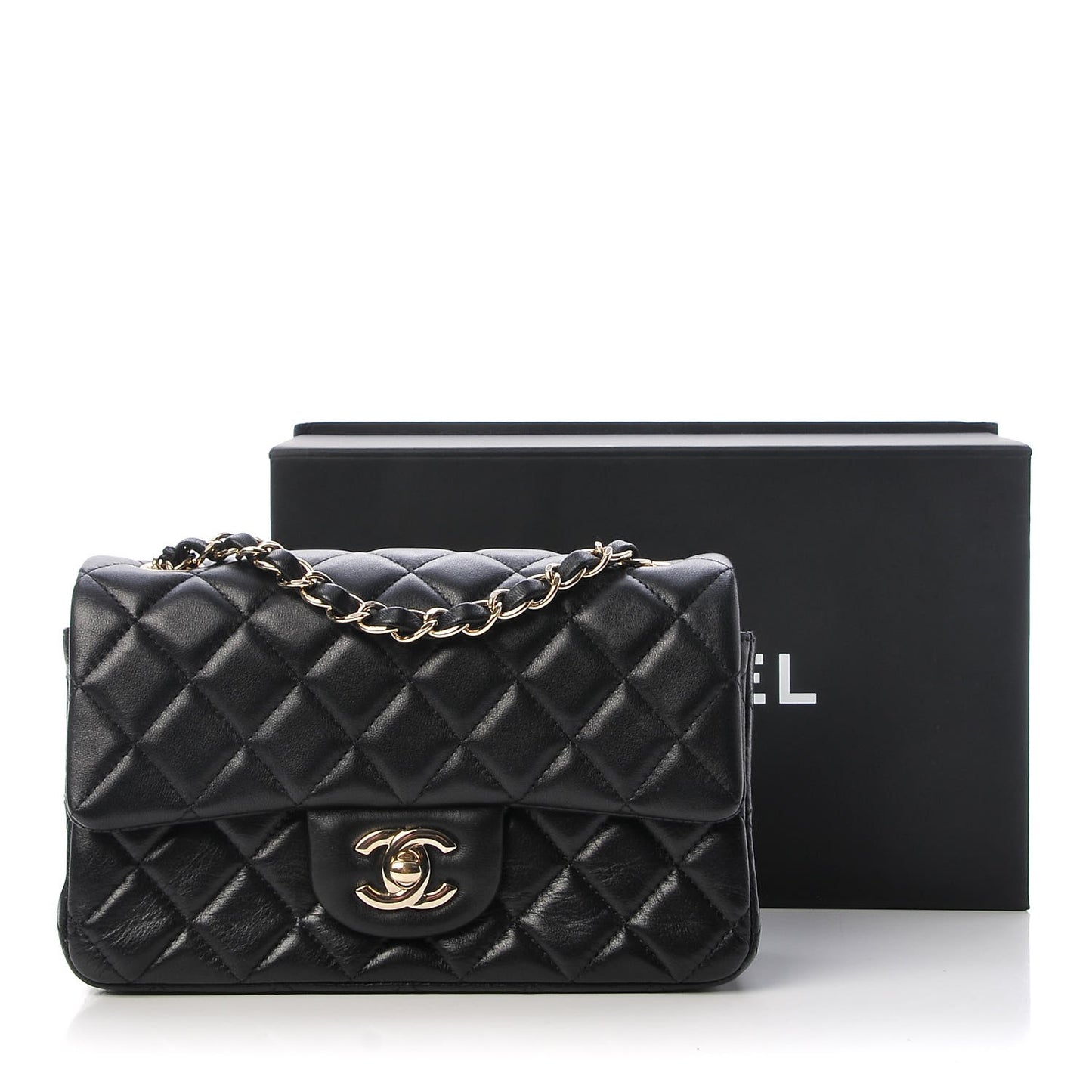 Lambskin Quilted Mini Rectangular Flap Black
