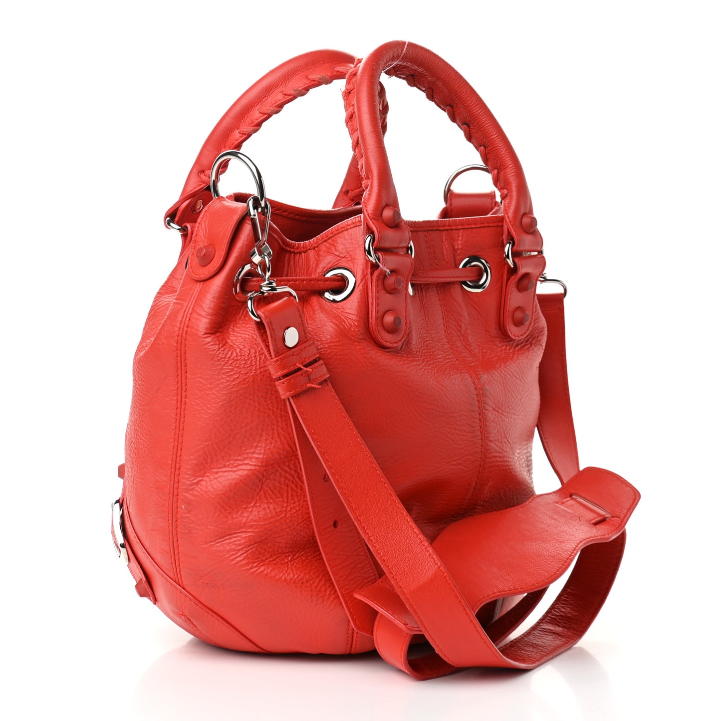 Matte Goatskin Rubber Covered Classic Hardware Mini Pompon Rouge Coquelicot Rouge Braise