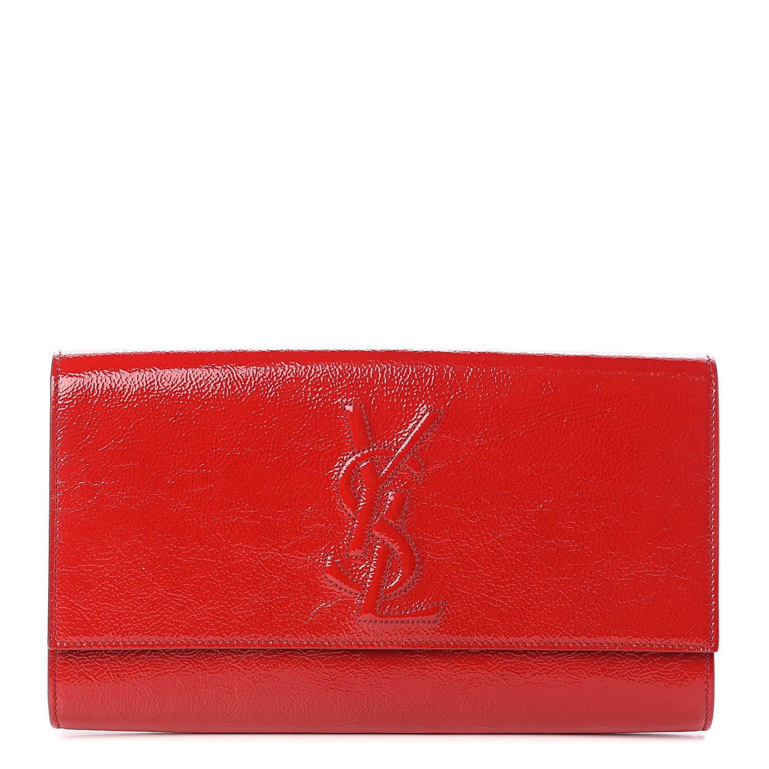 Saint Laurent Textured Patent Monogram Large Belle De Jour Clutch Red 1 of 7