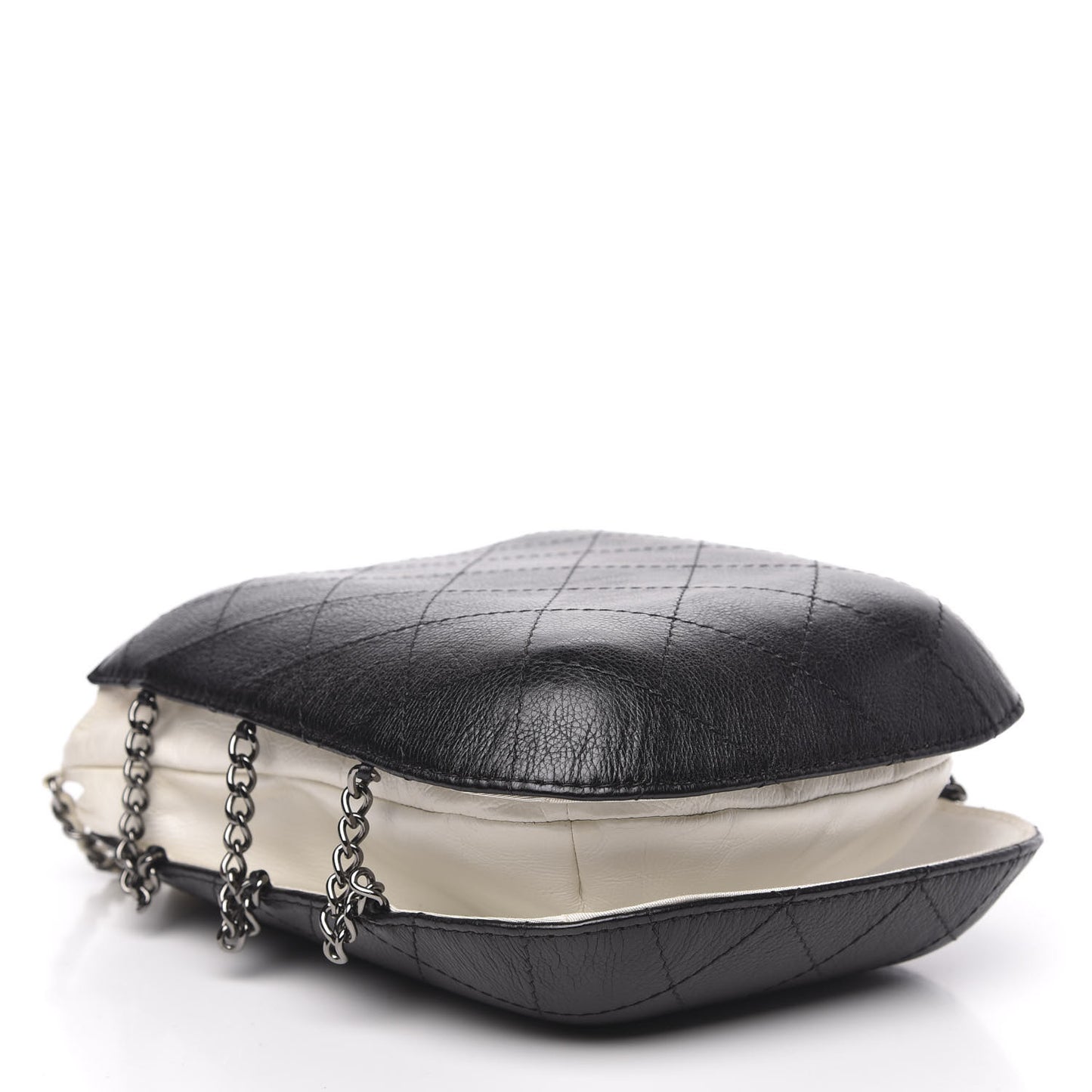 Aged Calfskin Quilted Gabrielle Bucket White Black