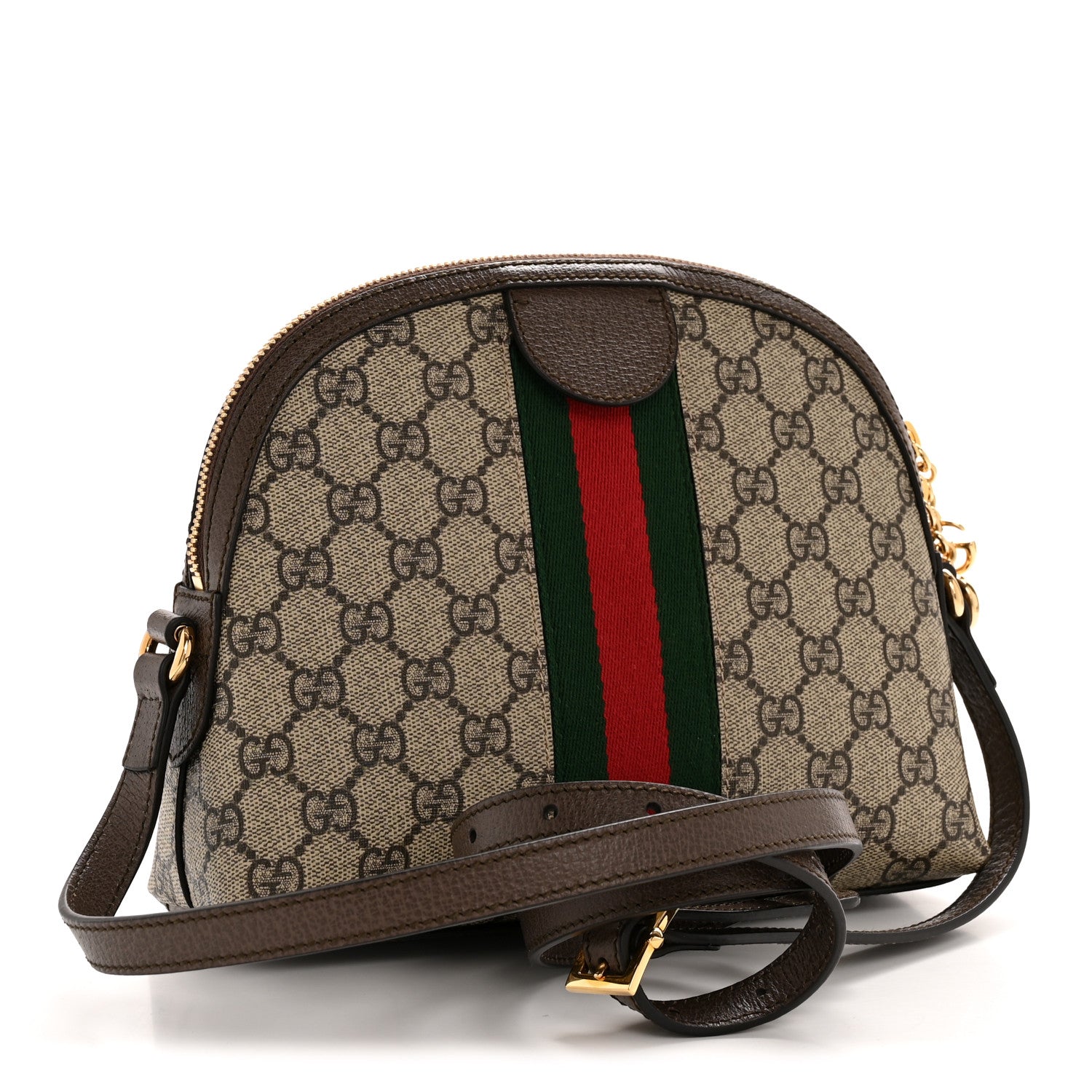 Gucci GG Supreme Monogram Textured Dollar Calfskin Web Small Ophidia Dome Shoulder Bag Beige Ebony New Acero 3 of 12