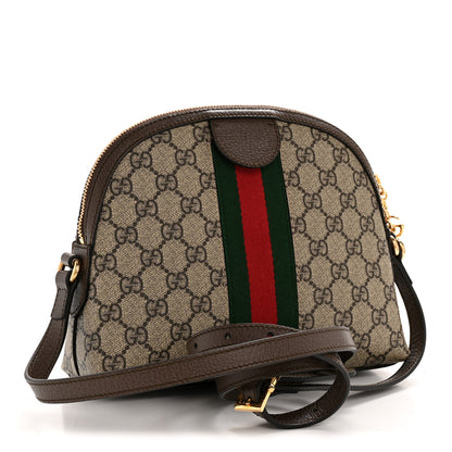 Gucci GG Supreme Monogram Textured Dollar Calfskin Web Small Ophidia Dome Shoulder Bag Beige Ebony New Acero 3 of 12