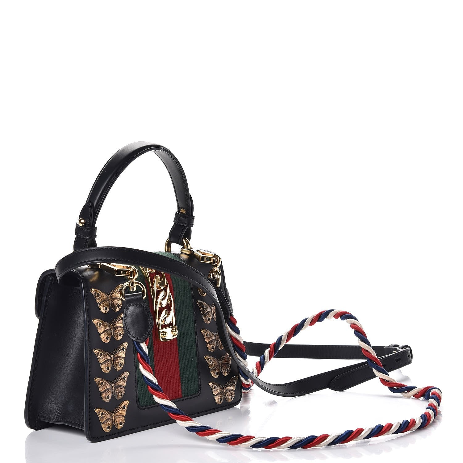 Gucci Calfskin Animal Studs Mini Sylvie Top Handle Bag Black 4 of 13