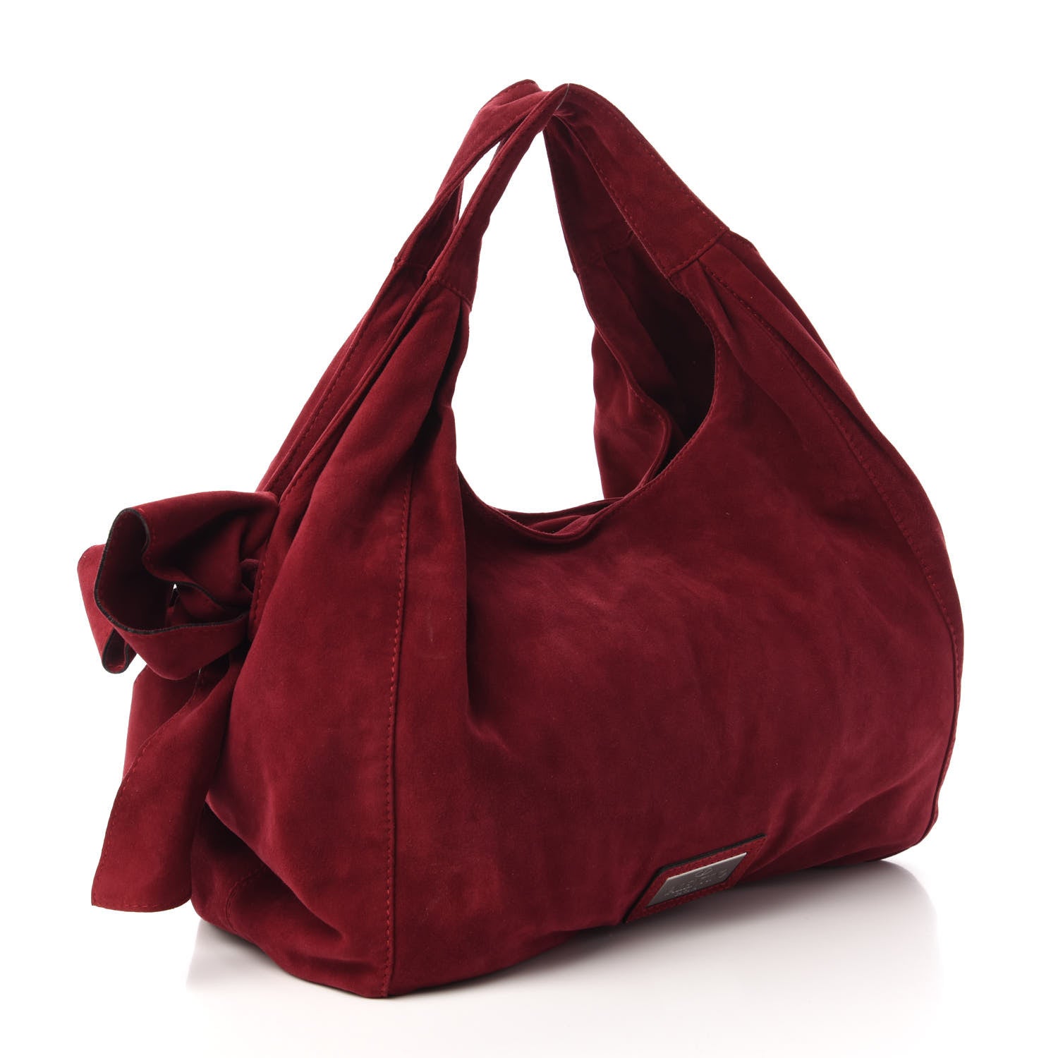 Valentino Garavani Suede Large Nuage Bow Hobo Burgundy 3 of 9