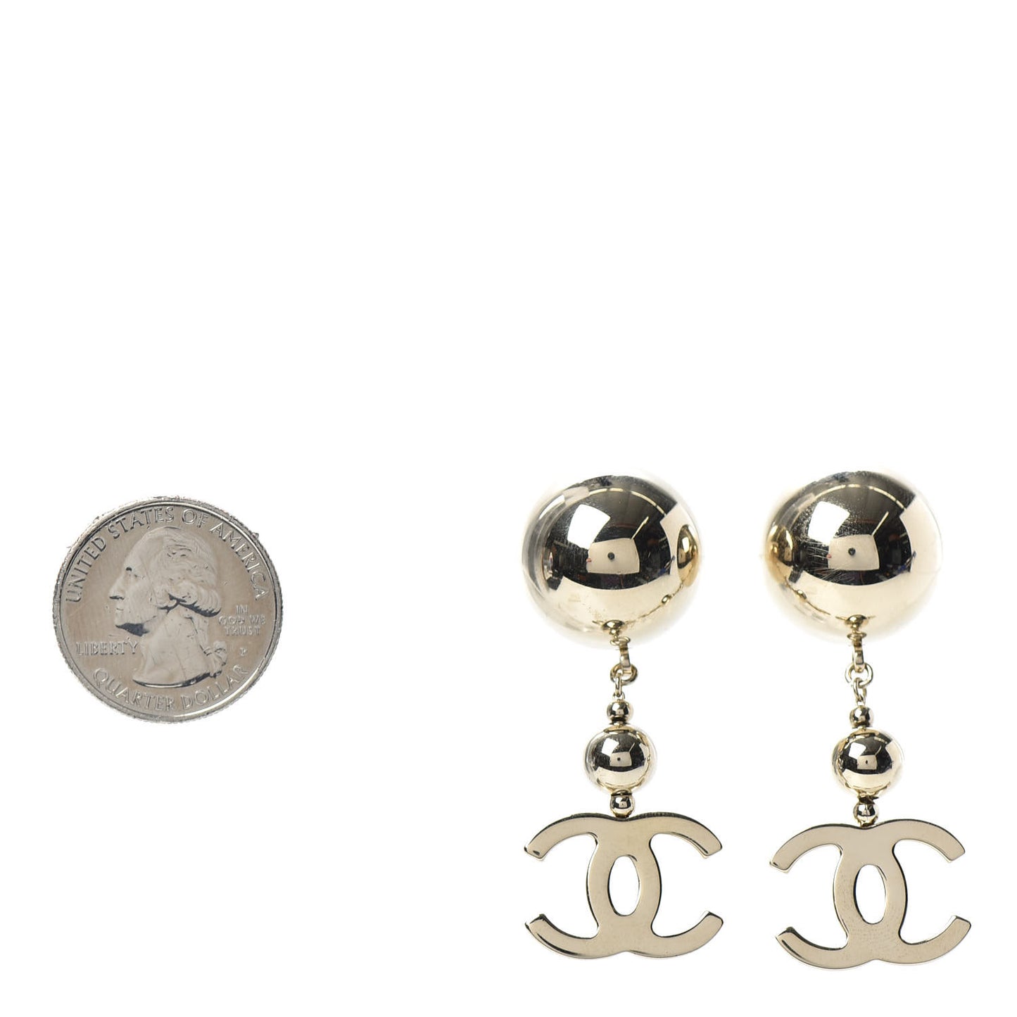 Metal CC Drop Earrings Gold