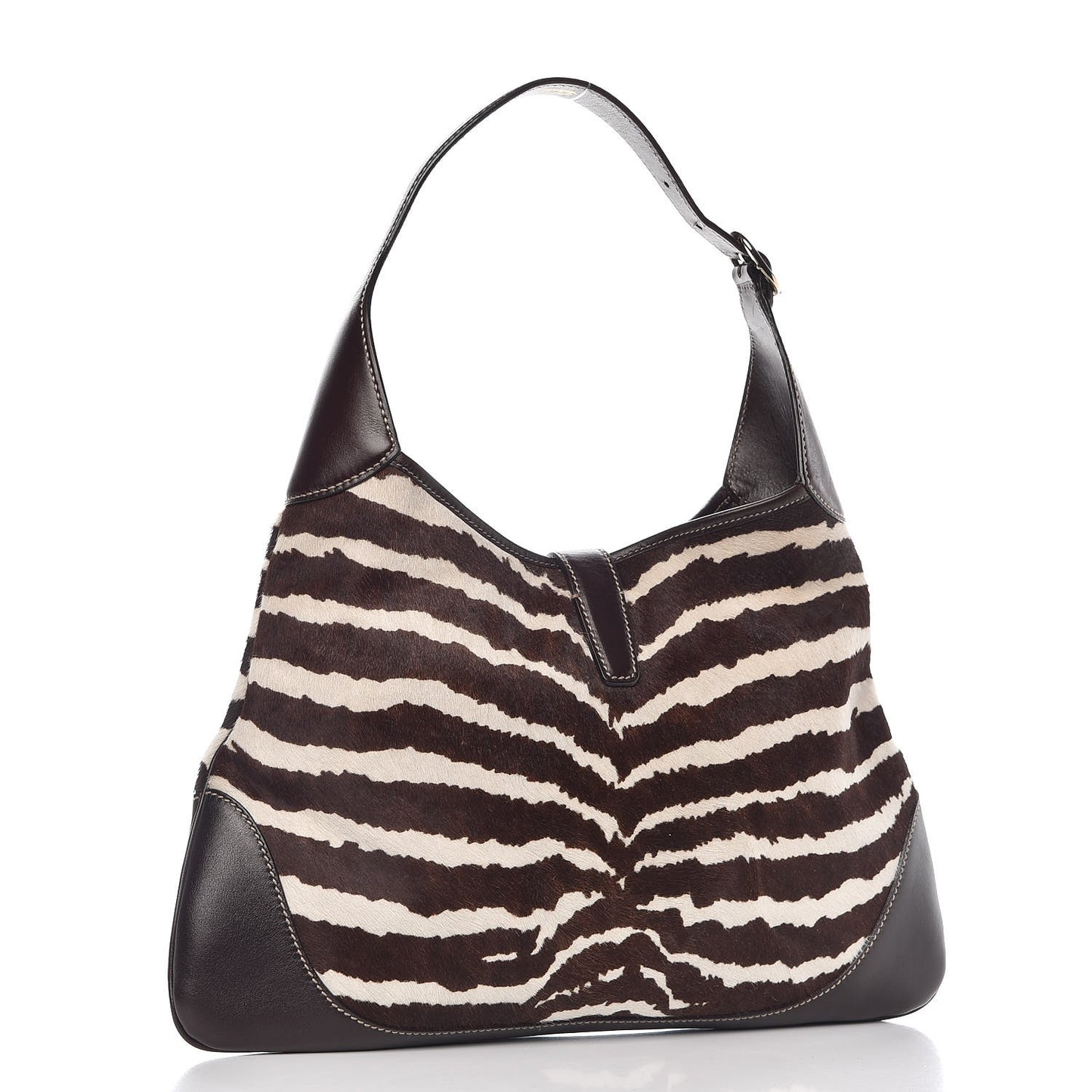 Calf Hair Zebra Print Medium Jackie O Bouvier Hobo Brown