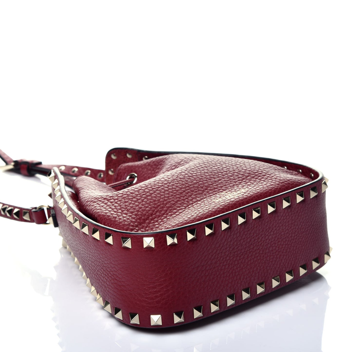 Grained Calfskin Rockstud Bucket Bag Rubino