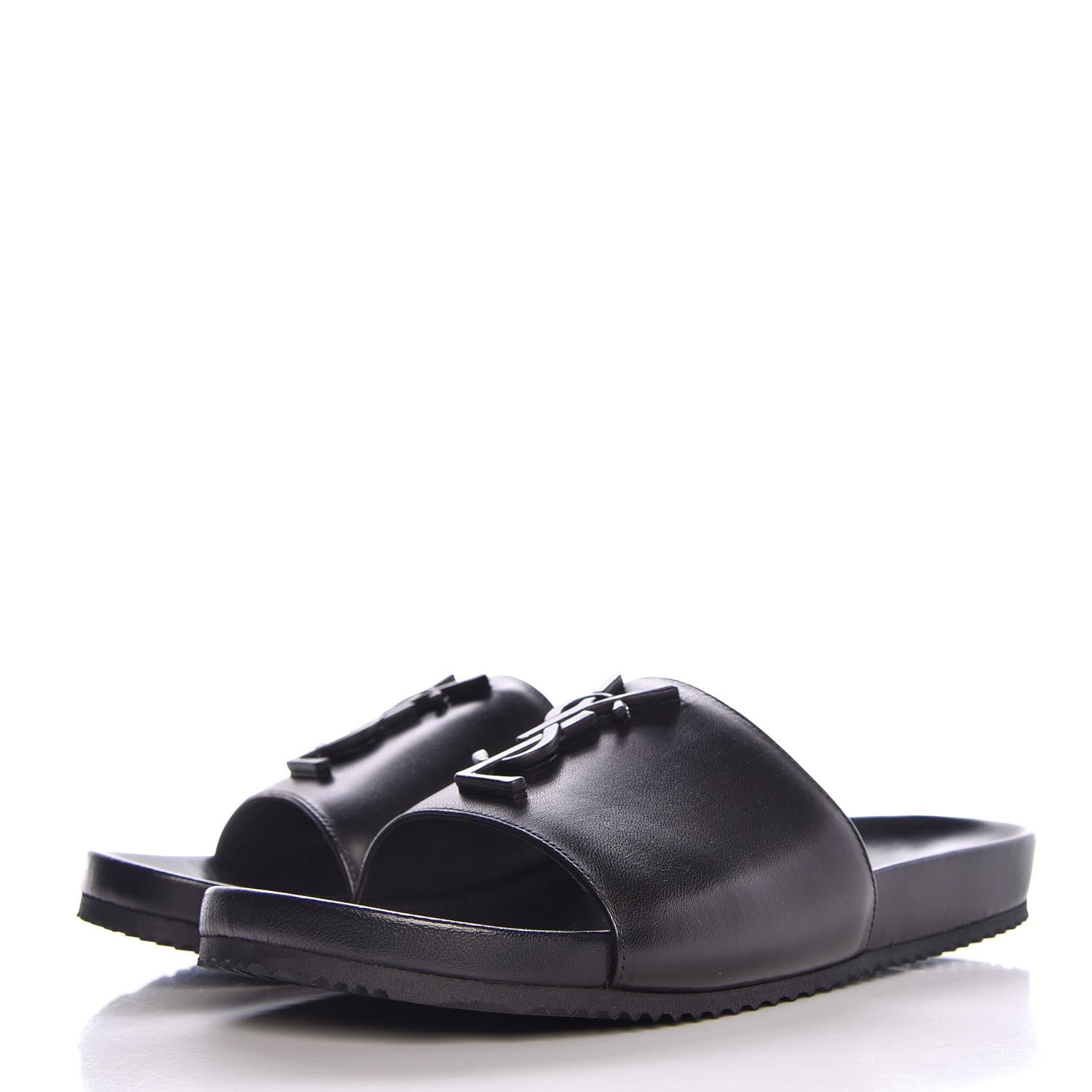 Saint Laurent Lambskin Joan Slide Sandals 38 Black 3 of 8