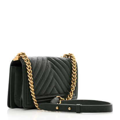 Chanel Caviar Chevron Quilted Medium Boy Flap Dark Green 3 of 12