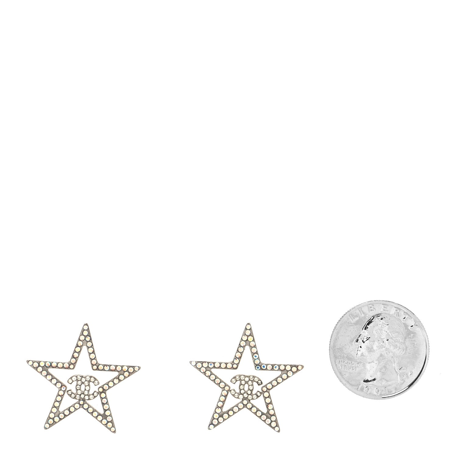 Chanel Ruthenium Crystal Star CC Earrings Iridescent Pink 2 of 4