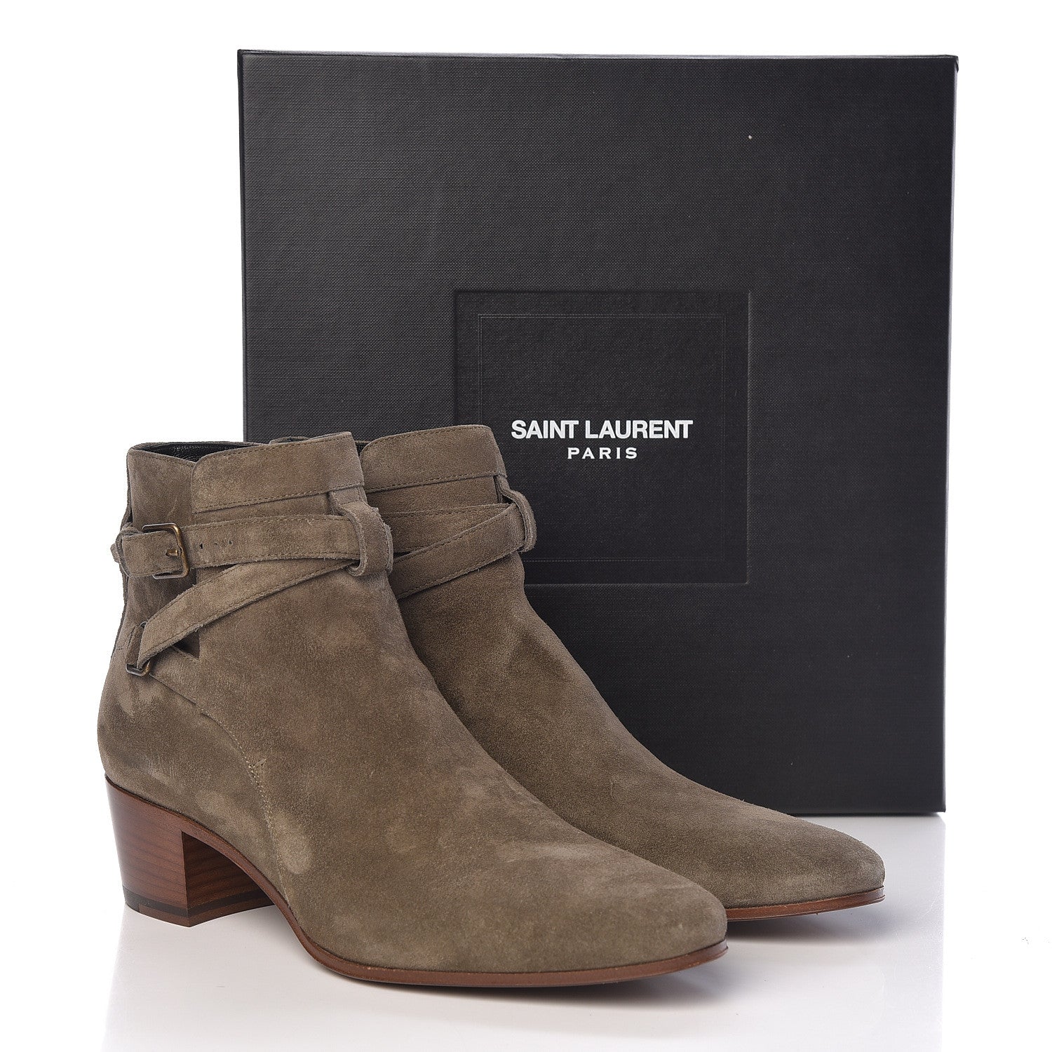 Saint Laurent Suede Womens Blake Ankle Boots 37.5 Kaki Militaire 10 of 10