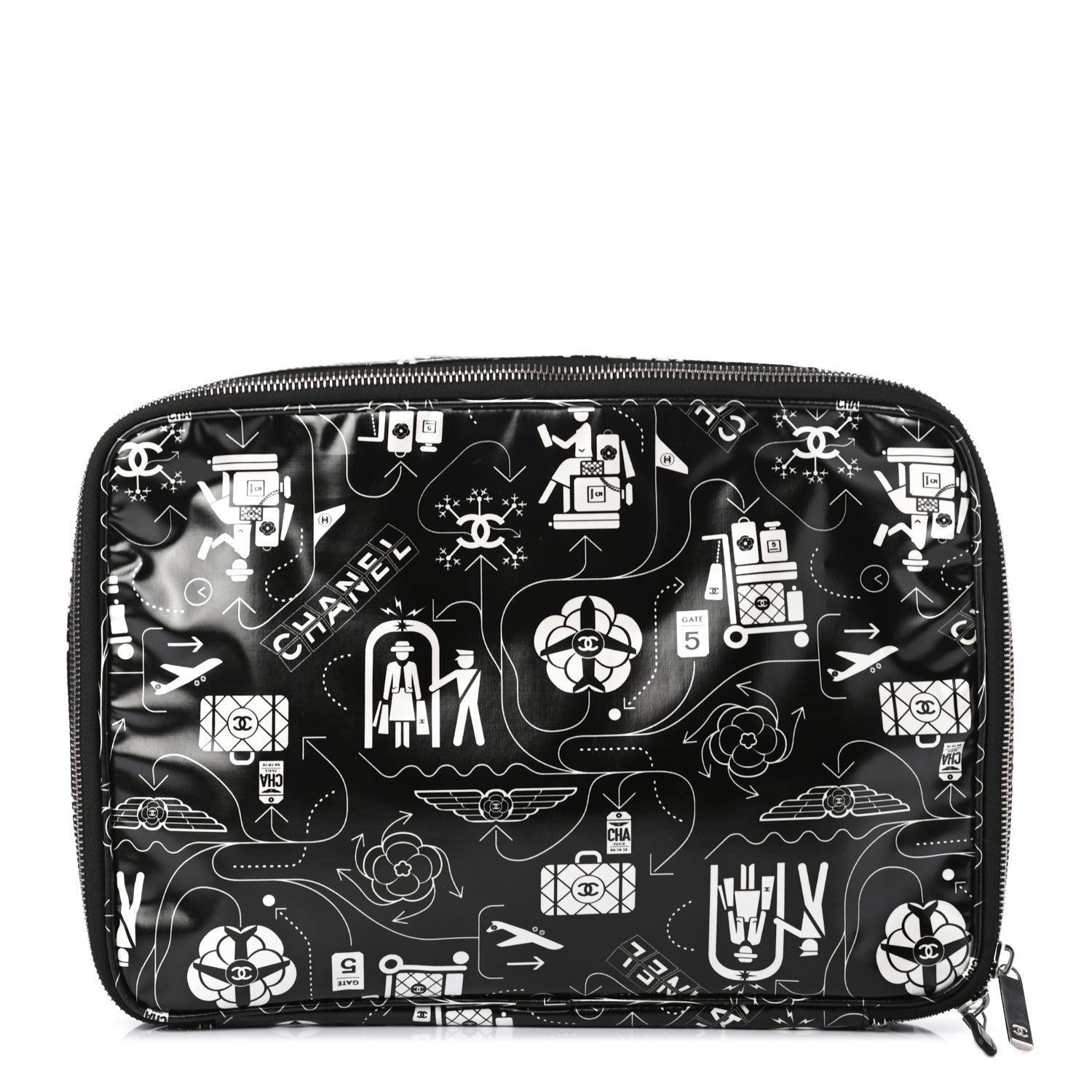 Chanel Coated Canvas Airline Cosmetic Travel Bag Black White 1 of 7