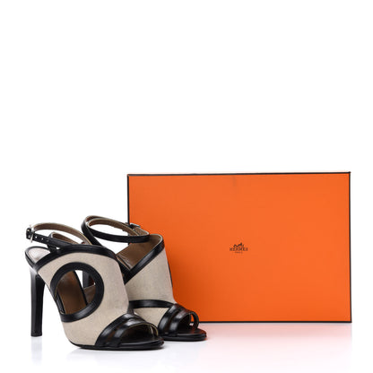 Hermes Toile Calfskin Rafaella Sandals 38 Natural Black 10 of 10