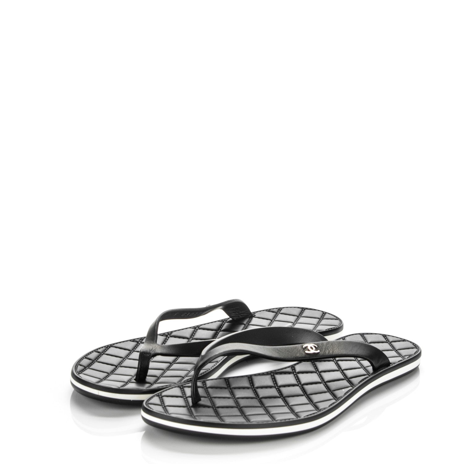 Chanel Calfskin Rubber Thong Sandals 35.5 Black 3 of 7