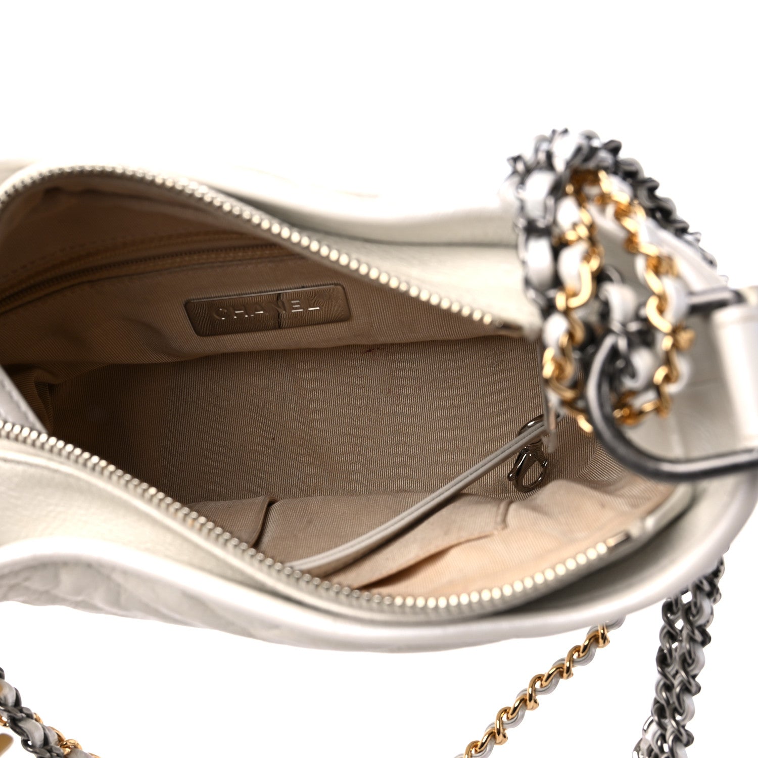 Chanel Aged Calfskin Chevron Quilted Small Gabrielle Hobo White 5 of 17