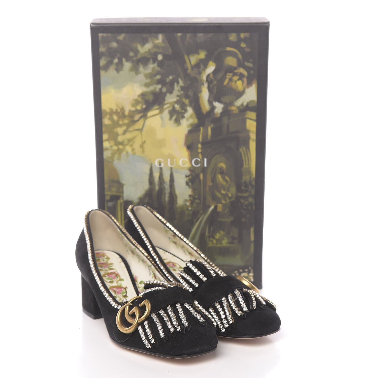 Gucci Kid Scamosciato Crystal GG Marmont Fringe 50mm Loafer Pumps 36 Black 9 of 9