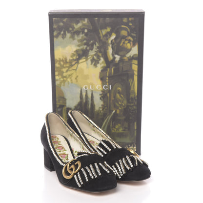 Gucci Kid Scamosciato Crystal GG Marmont Fringe 50mm Loafer Pumps 36 Black 9 of 9