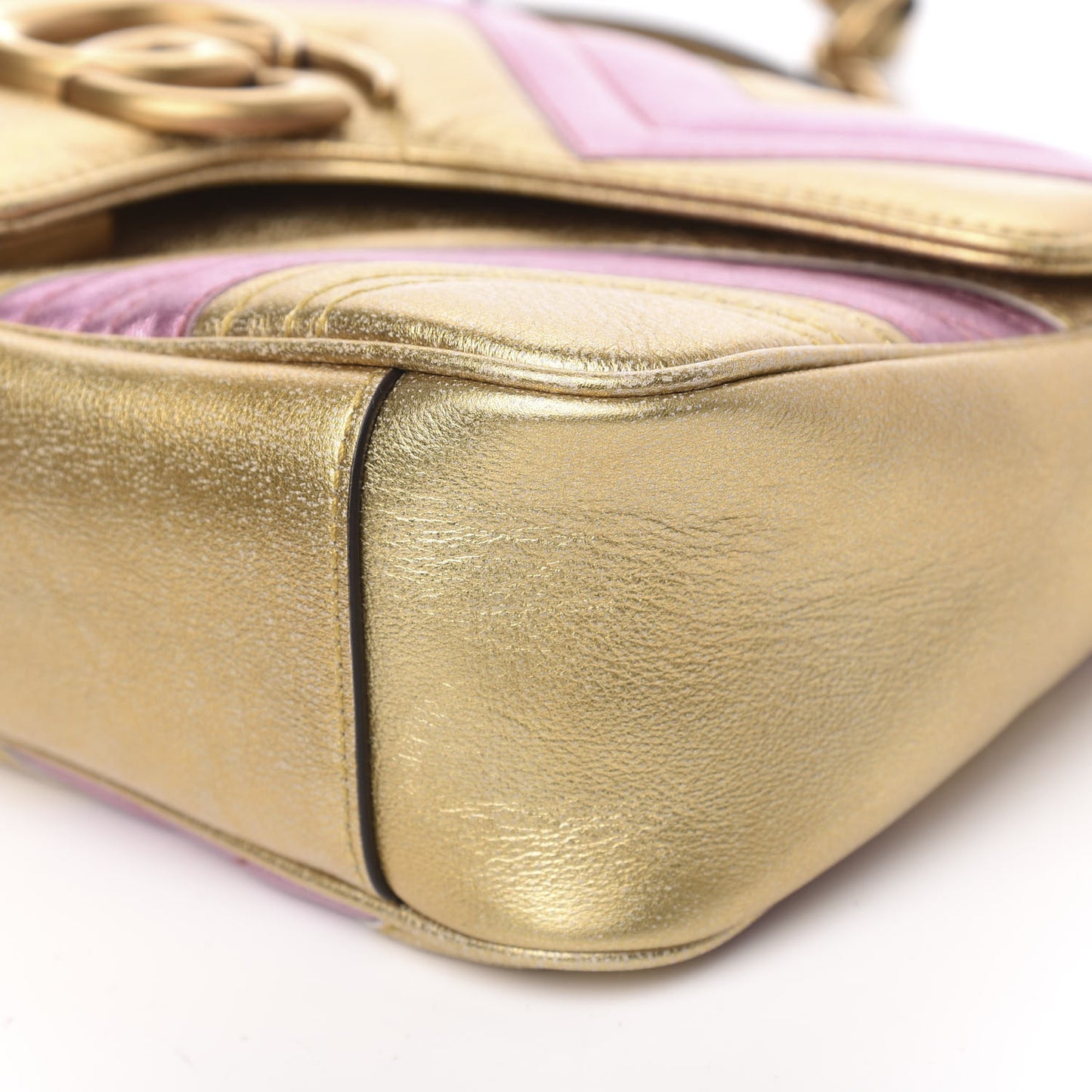 Metallic Calfskin Matelasse Small GG Marmont Shoulder Bag Gold Pink