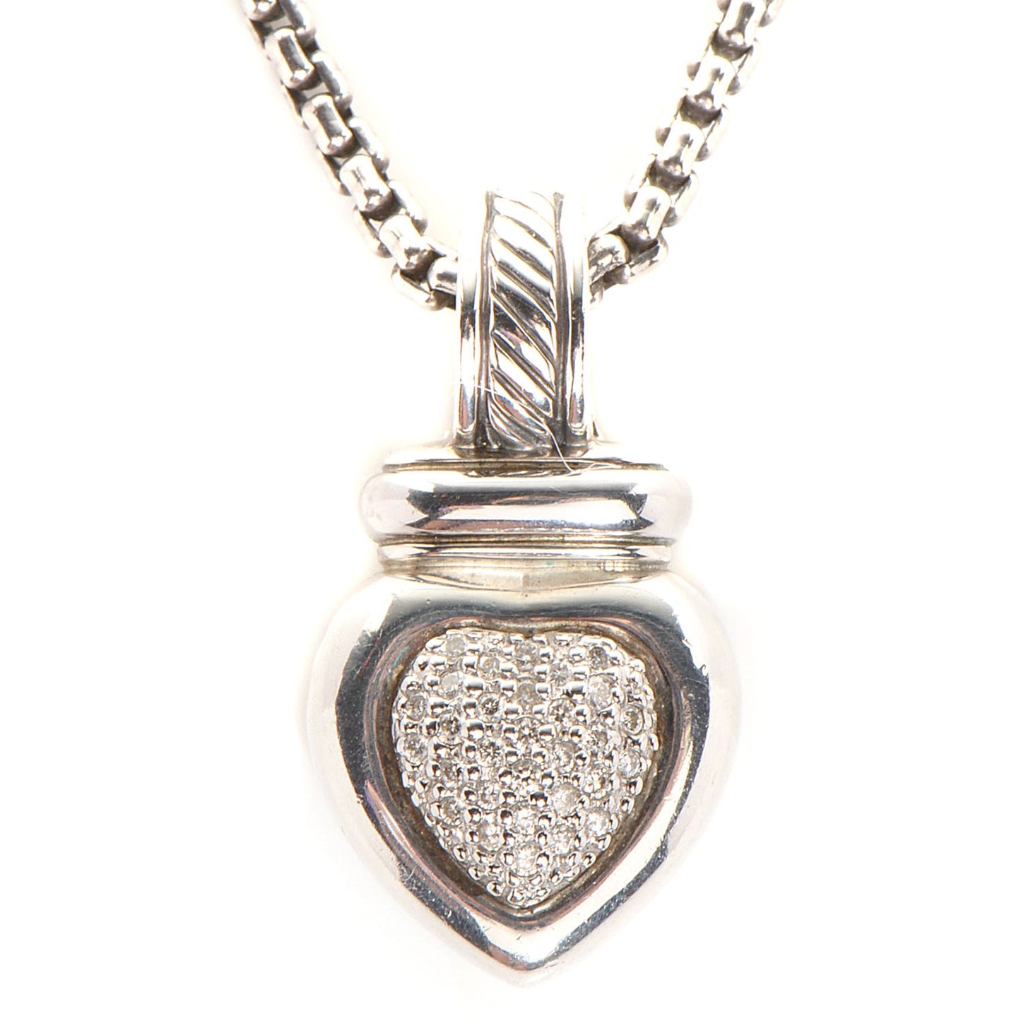 Sterling Silver Pave Diamond Heart Necklace