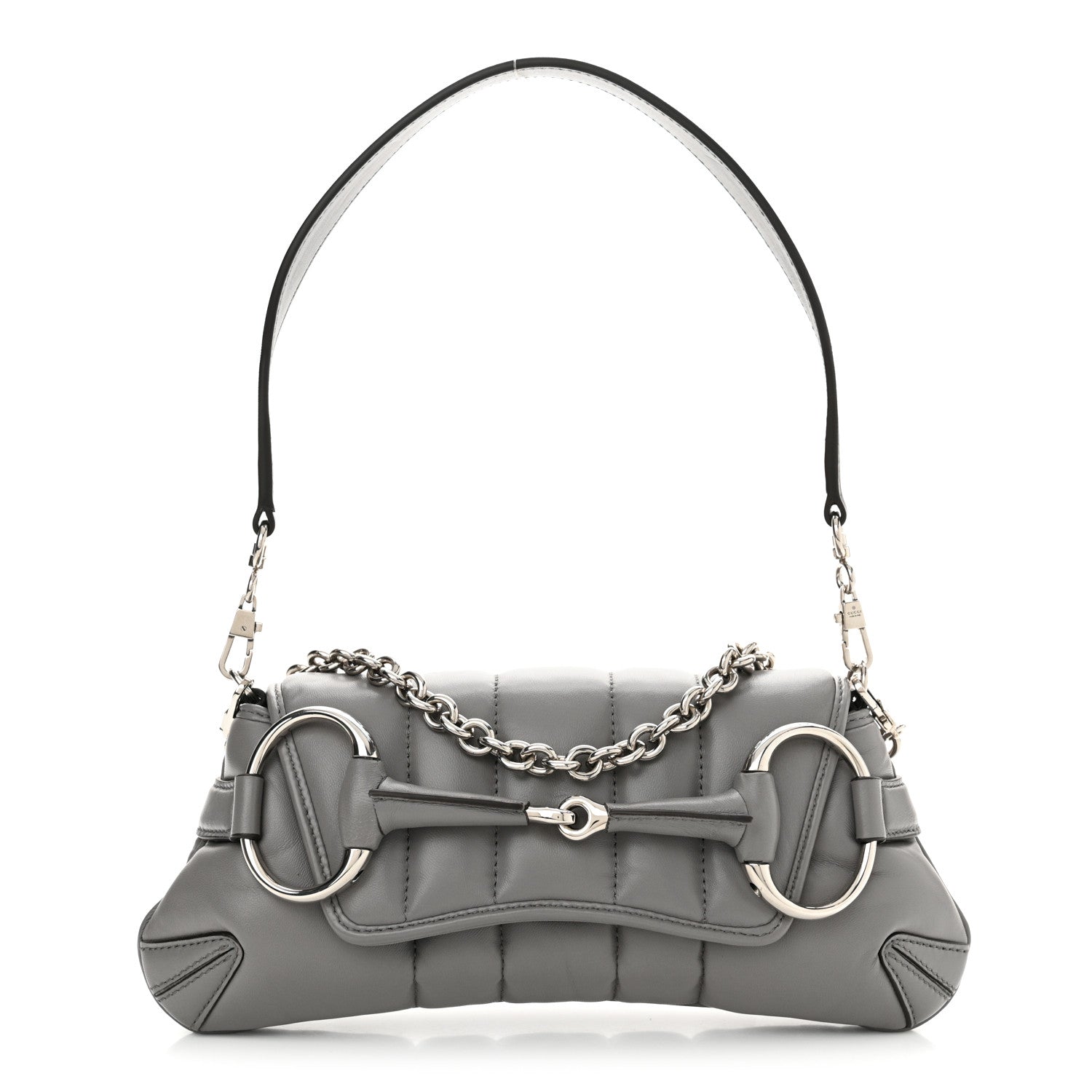 Gucci Nappa Vertical Matelasse Small Maxi Horsebit Chain Shoulder Bag Gray 1 of 12