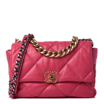 Chanel Goatskin Quilted Large Chanel 19 Flap Dark Pink 1 of 9