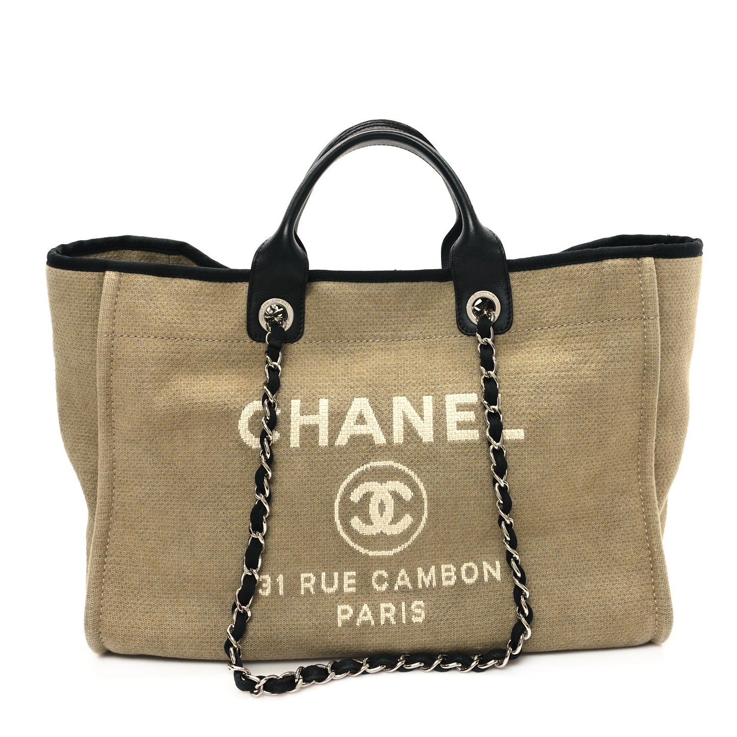 Canvas Medium Deauville Tote Beige Black
