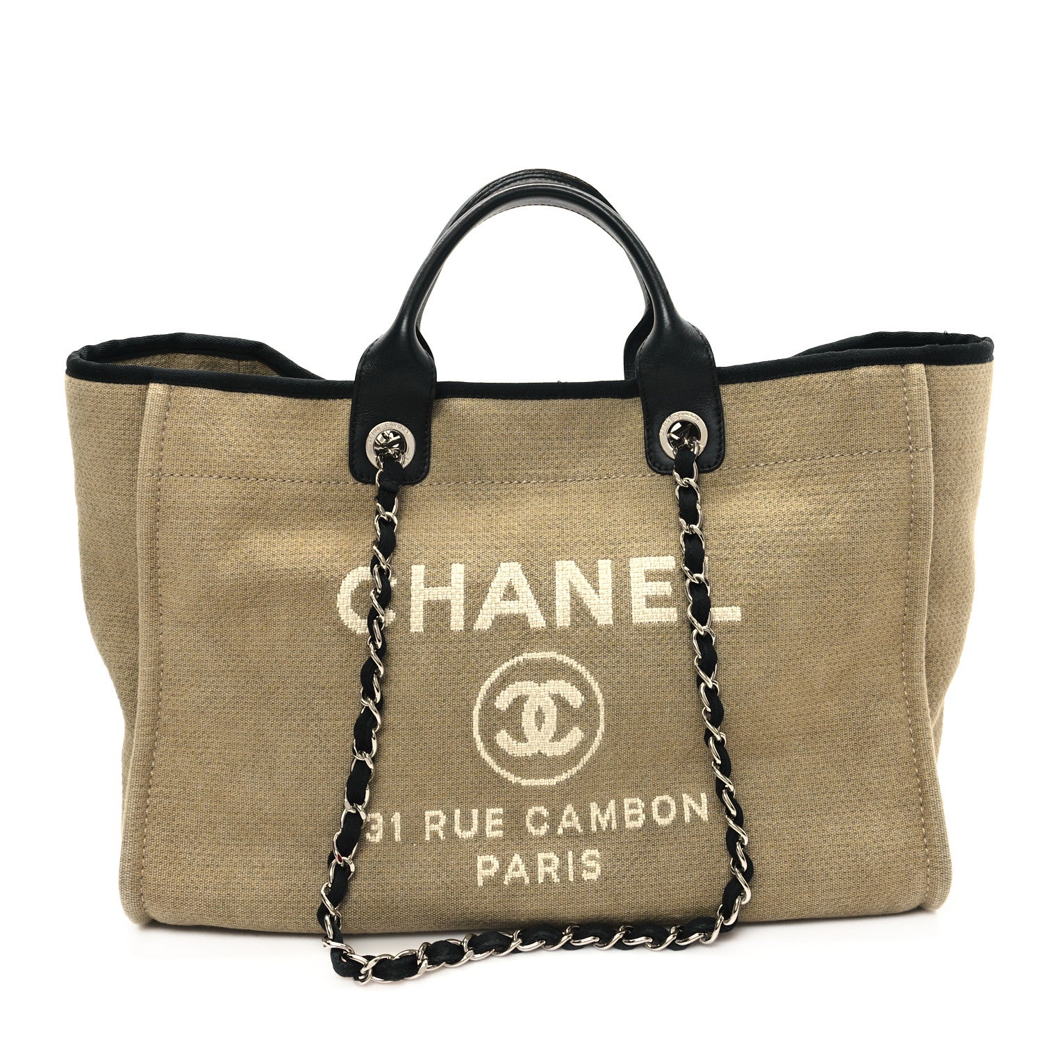 Chanel Canvas Medium Deauville Tote Beige Black 1 of 13