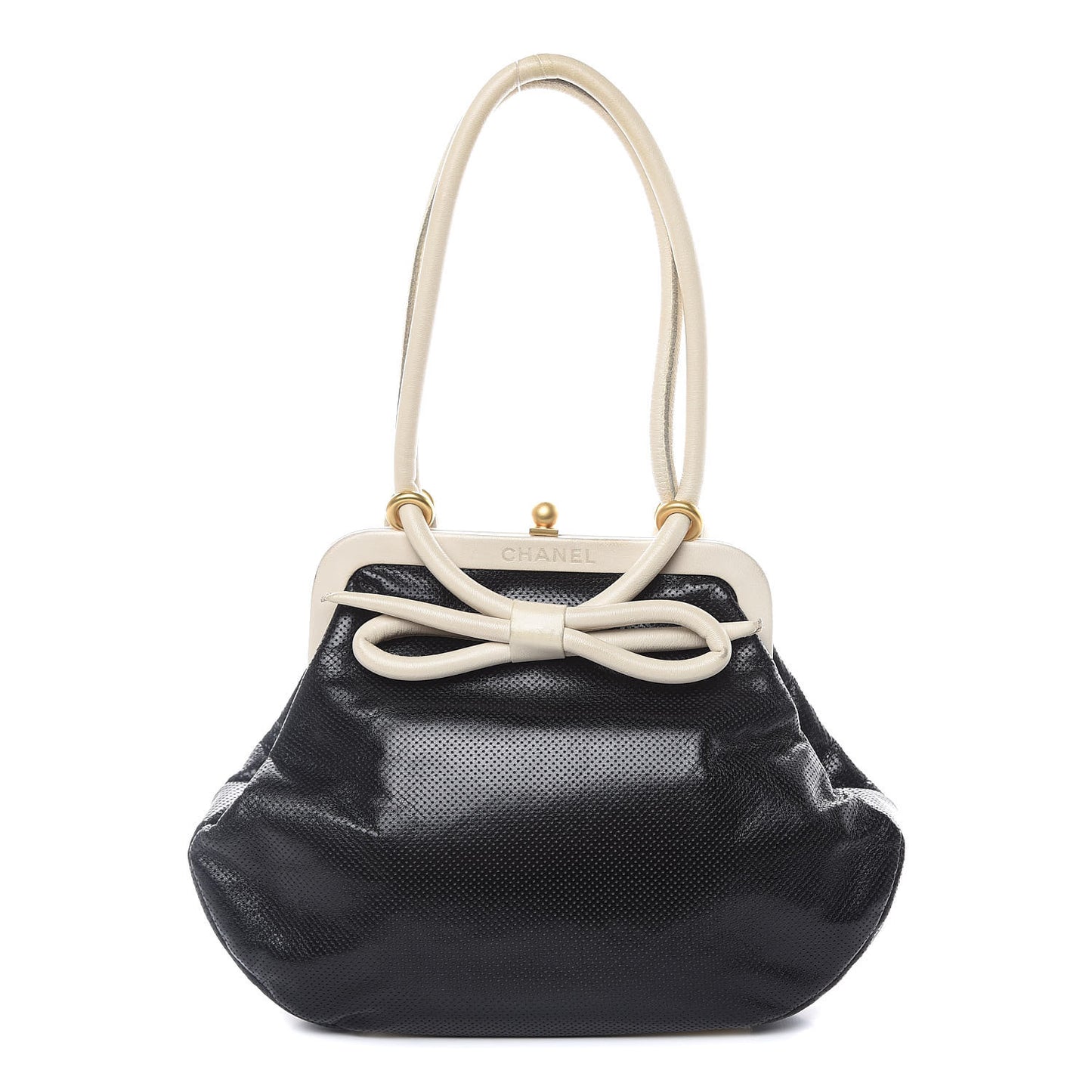 Perforated Lambskin Kiss Lock Black White