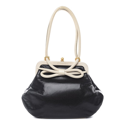 Chanel Perforated Lambskin Kiss Lock Black White 1 of 22