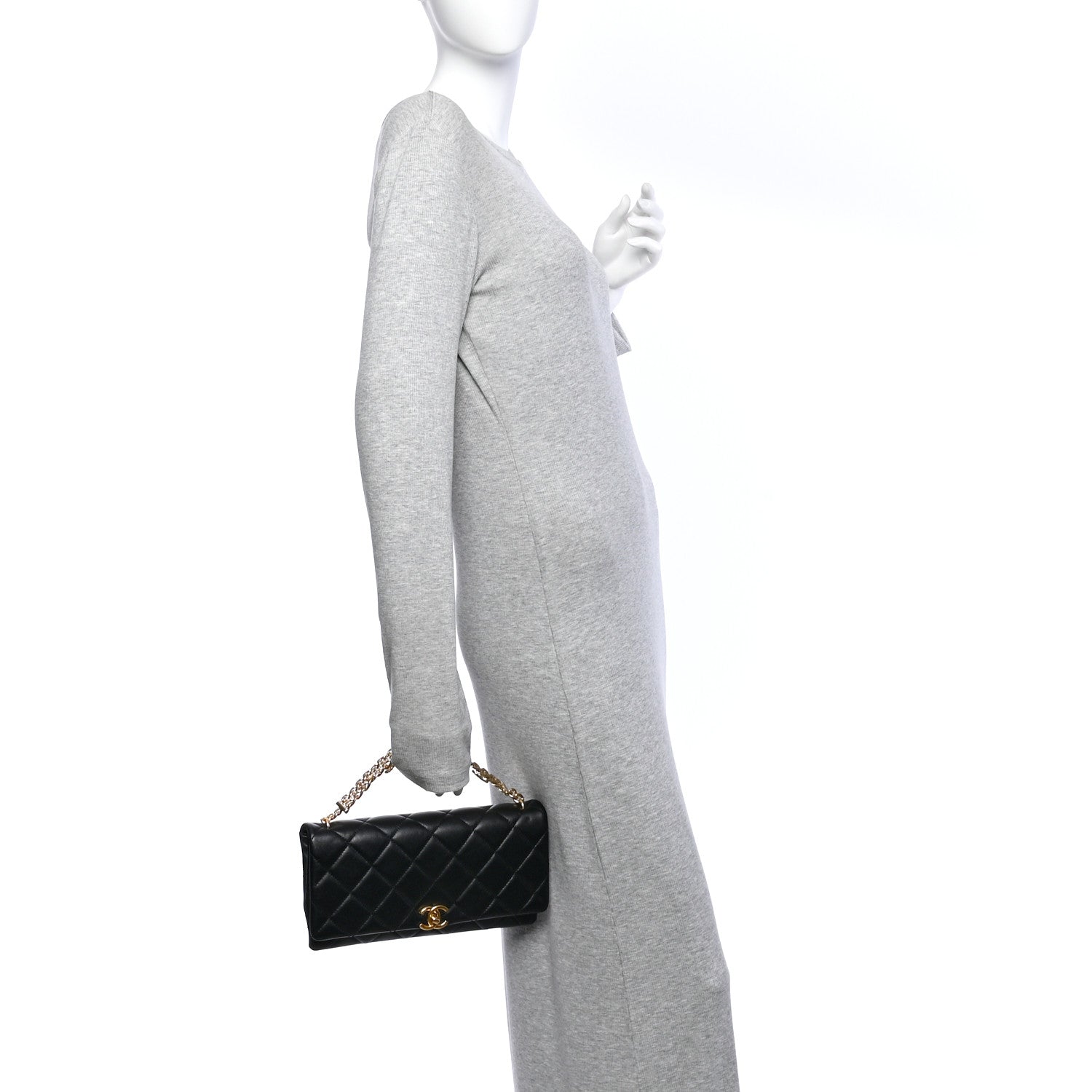 Chanel Lambskin Quilted Crystal Chain Flap Clutch Black 2 of 10