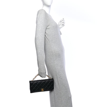 Chanel Lambskin Quilted Crystal Chain Flap Clutch Black 2 of 10