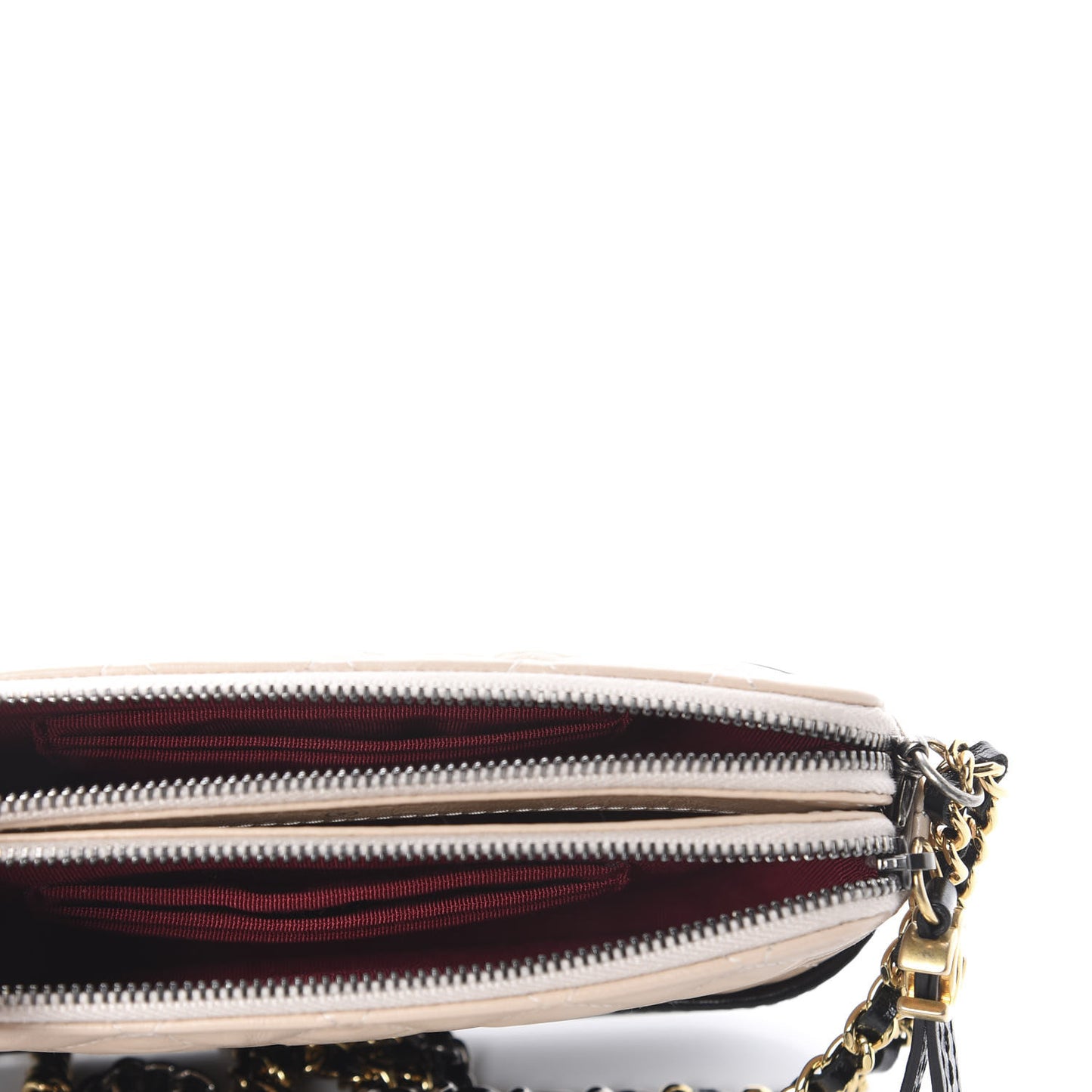 Aged Calfskin Quilted Small Gabrielle Clutch With Chain Beige Black