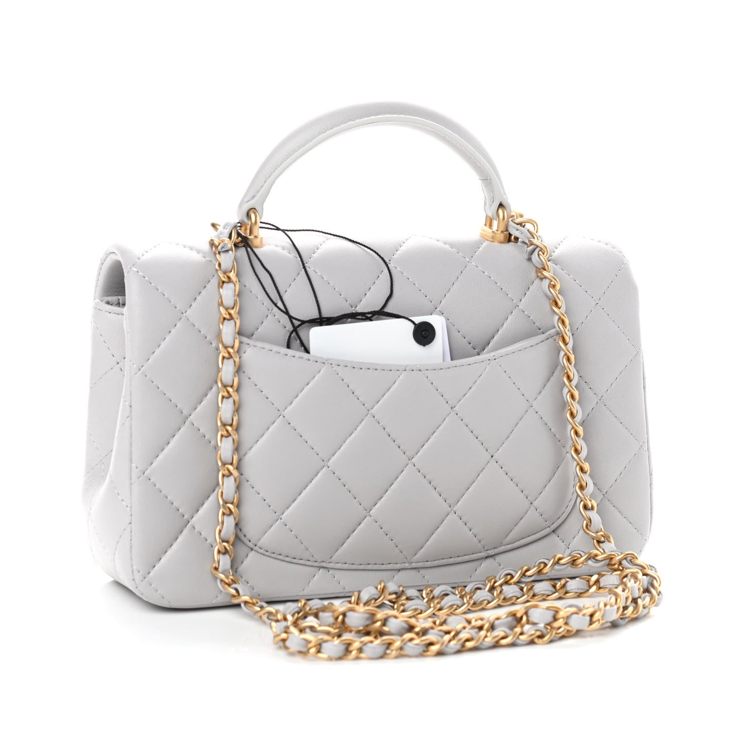 Chanel Lambskin Quilted Mini Top Handle Rectangular Flap Grey 3 of 12